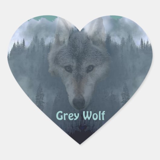 GRIJZE WOLF Wildlife Supporter Kunstwerk Hart Sticker (Voorkant)
