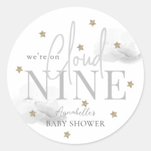 Grijze wolk 9 gouden sterren Waterverf jongen Baby Ronde Sticker
