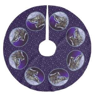 Grijze wolven in wintersneeuw bij nacht kerstboom rok