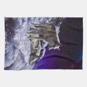 Grijze wolven in wintersneeuw bij nacht theedoek (Horizontaal)