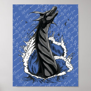 Grijze Zee Monster Slang Oceaan Golven Poster