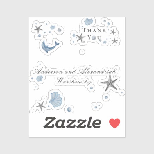 Grijze Zeester Blauwe Schelp Strand Bruiloft   Sticker (Vel)