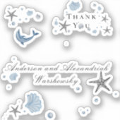 Grijze Zeester Blauwe Schelp Strand Bruiloft   Sticker (Voorkant)