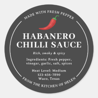 Grijze zelfgemaakte Habanero chilisaus potlabel Ronde Sticker