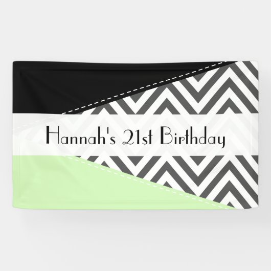 Grijze zigzag, Grijze Chevron, Mint, Birthday Spandoek (Horizontaal)
