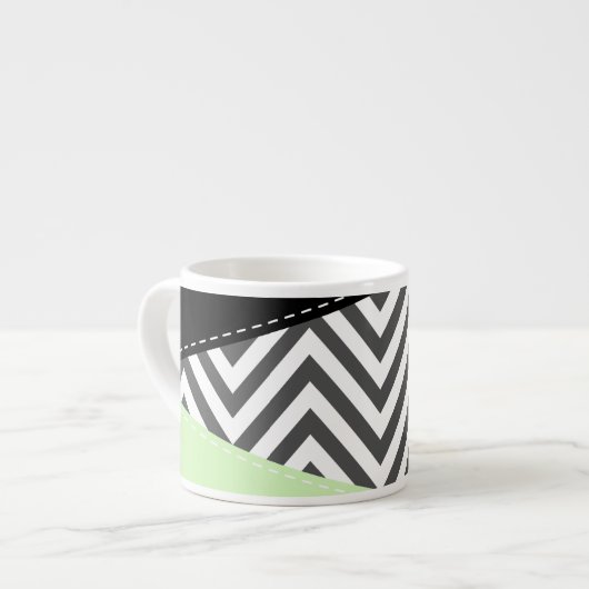 Grijze zigzag, Grijze Chevron, Zigzag Pattern, Min Espresso Kop (Voorkant links)