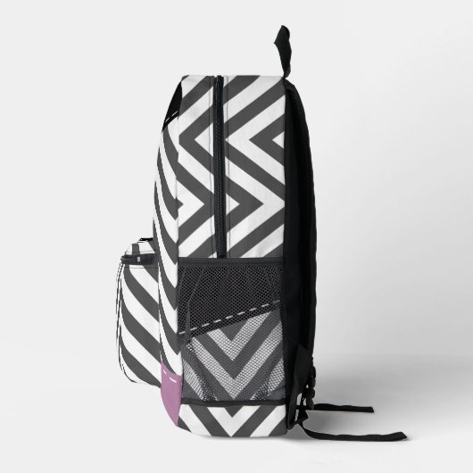 Grijze zigzag, Grijze Chevron, Zigzag Pattern, Paa Bedrukte Rugzak (Rechts)