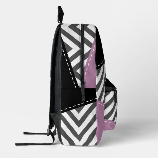 Grijze zigzag, Grijze Chevron, Zigzag Pattern, Paa Bedrukte Rugzak (Links)