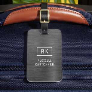 Grijze zilver geborsteld metaal moderne monogram b bagagelabel