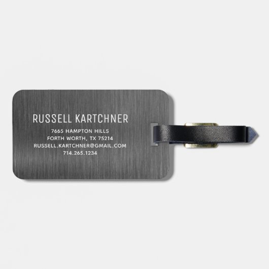 Grijze zilver geborsteld metaal moderne monogram b bagagelabel (Achterkant horizontaal)