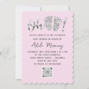 Grijze zilver Glitter Feet Baby Girl QR CODE Roze Kaart