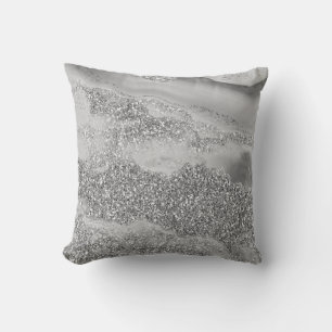 Grijze Zilveren Glitter Luxe Agate Geode Kussen