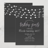 Grijze zilveren slingerlichtjes moderne verjaardag kaart (Voorkant / Achterkant)