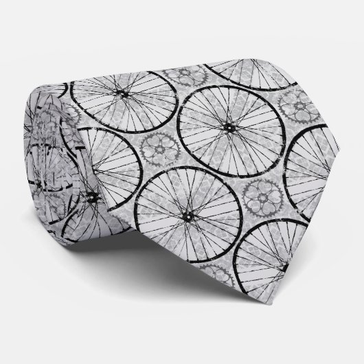 Grijze zwart - Bike Wheels Pattern Stropdas (Opgerold)
