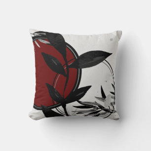 Grijze zwart en Burgundy Red Zen Waterverf Leaf Kussen