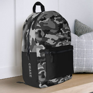 Grijze Zwarte Camouflage Jongens Schooltas Bedrukte Rugzak