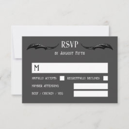 Grijze Zwarte Draak Monogram Fantasy Wedding RSVP Kaartje