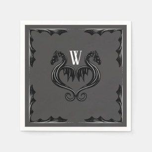 Grijze Zwarte Draak Monogram Fantasy Wedding Servet