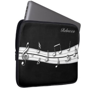 Grijze zwarte en witte muzieknoten score laptop sleeve
