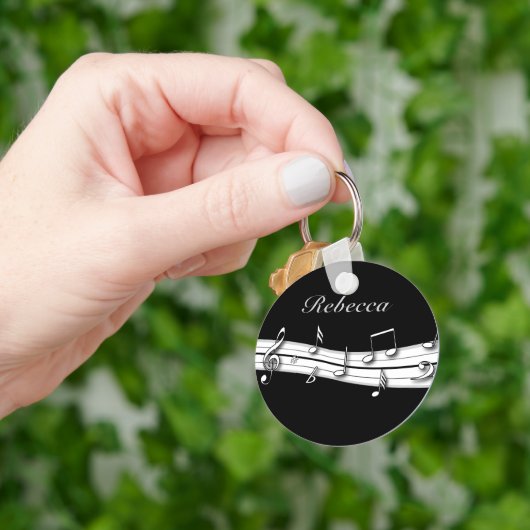 Grijze zwarte en witte muzieknoten score sleutelhanger (Hand)