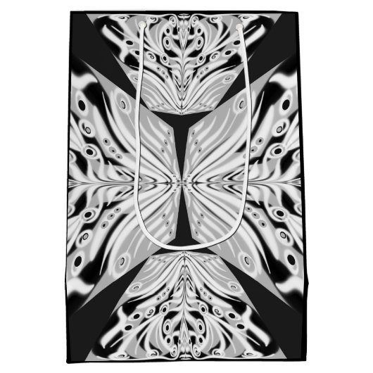 Grijze zwarte en witte vlinder Abstract Medium Cadeauzakje (Achterkant)