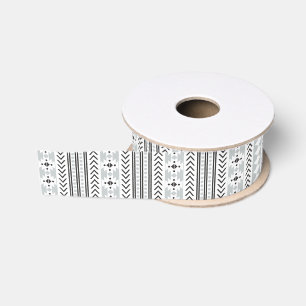 Grijze zwarte witte Aztec Tribal Geometrische Patr Grosgrain Lint