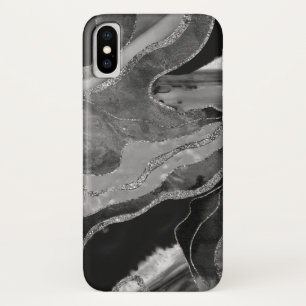 Grijze zwarte witte marmer Agate Silver Glitter #1 iPhone X Hoesje