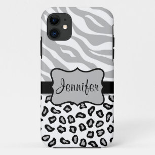 Grijze, zwarte witte Zebra Leopard Naam Gepersonal iPhone 11 Hoesje