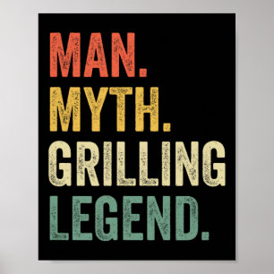 Gril BBQ Grappige Man Mythe Grill Legende Vaders D Poster