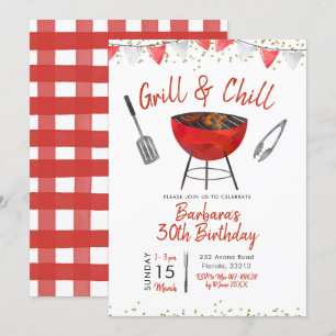 Grill and Chill Adult Birthday Invitation Kaart