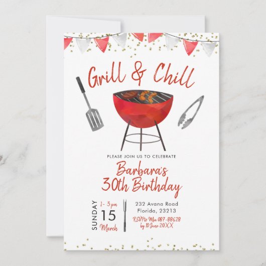 Grill and Chill Adulte Anniversaire Invitation (Devant)