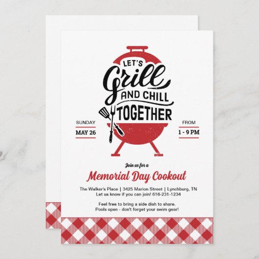 Grill and Chill Memorial Day Invitation de cuisine (Devant / Derrière)