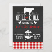 Grill & Chill BBQ BirthdayRustic Chalkboard Invite Kaart (Voorkant)