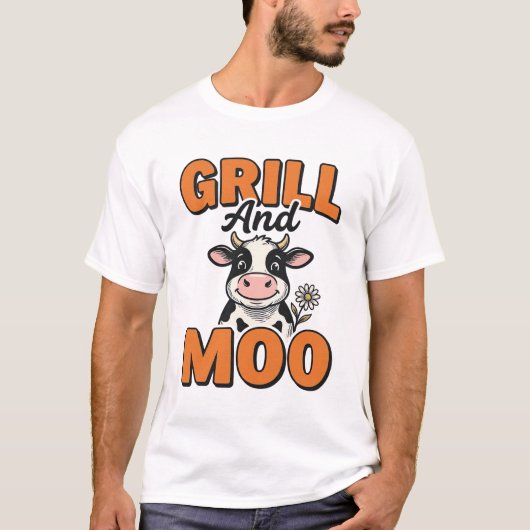 Grill de vache drôle et conception de T-Shirt vint (Devant)
