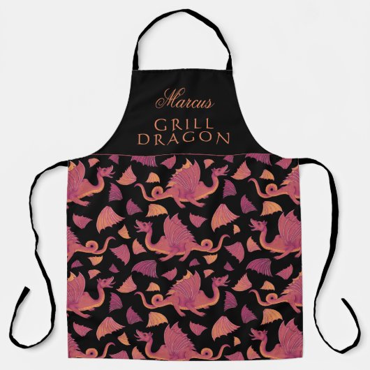 Grill Dragon Red Hand Drawn Dragon Pattern Schort (Voorkant)