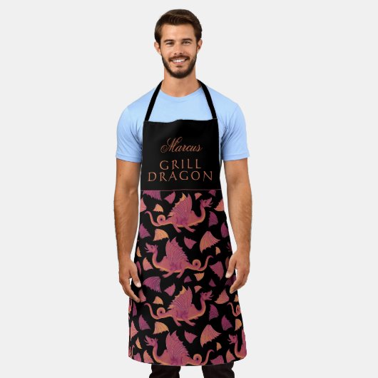 Grill Dragon Red Hand Drawn Dragon Pattern Schort (Gedragen)