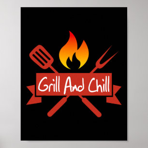 Grill en chill BBQ food lover grappig Poster
