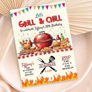 Grill en chill uitnodiging, bewerkbare BBQ verjaar Kaart