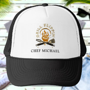 Grill Flippin Chef Custom Name Text Gepersonalisee Trucker Pet