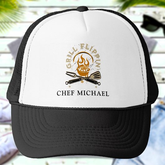 Grill Flippin Chef Custom Name Text Gepersonalisee Trucker Pet