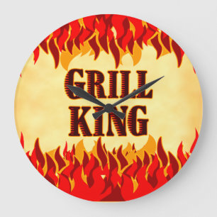 Grill King BBQ Rode Vlammen Wandklok Grote Klok