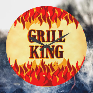 Grill King BBQ Rode Vlammen Wandklok Grote Klok