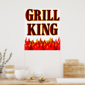 Grill King Red Flames BBQ Gezegde Print (Keuken)