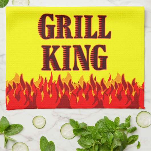 Grill King Red Flames Serviette de cuisine jaune (Plié)
