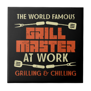 Grill Master at Work Grilling Chilling Funny Bbq Tegeltje