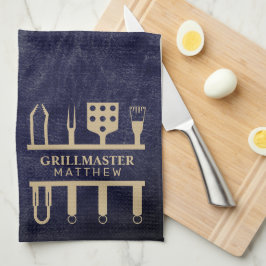 Grill master classic navy leder BBQ tools name Theedoek