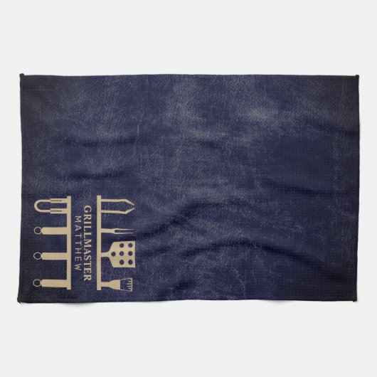 Grill master classic navy leder BBQ tools name Theedoek (Horizontaal)