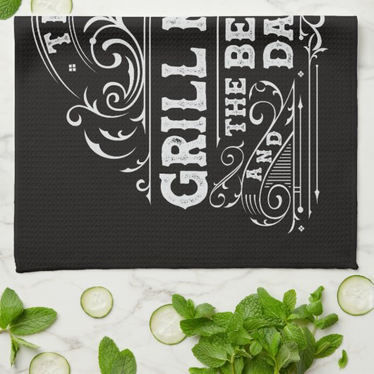 Grill Master en Best Dad Ever Fathers Day Zwart Theedoek (Gevouwen)
