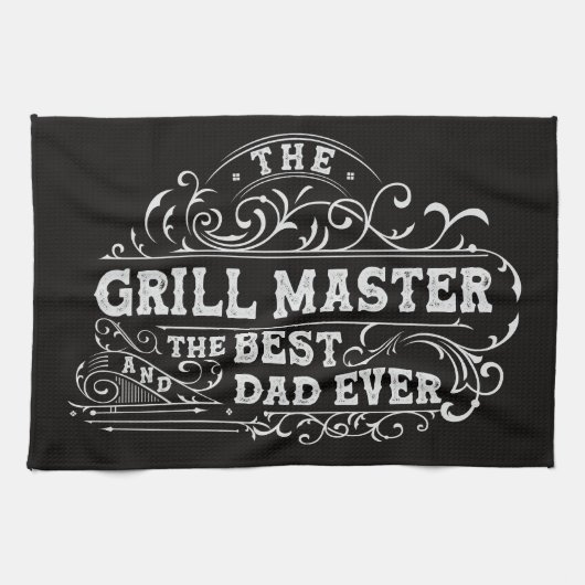 Grill Master en Best Dad Ever Fathers Day Zwart Theedoek (Horizontaal)