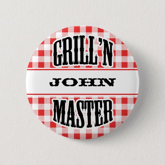 Grill Master Name Personalized Badge Label Ronde Button 5,7 Cm (Voorkant)